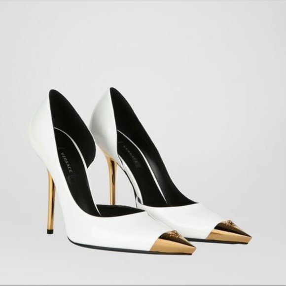 Versace Shoes - Versace Aurene Gold-Tone Tip Pumps